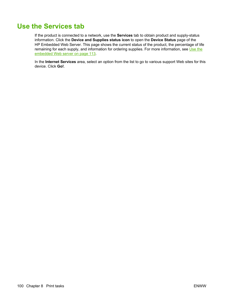 Use the services tab | HP Color LaserJet CP3505 Printer series User Manual | Page 112 / 226