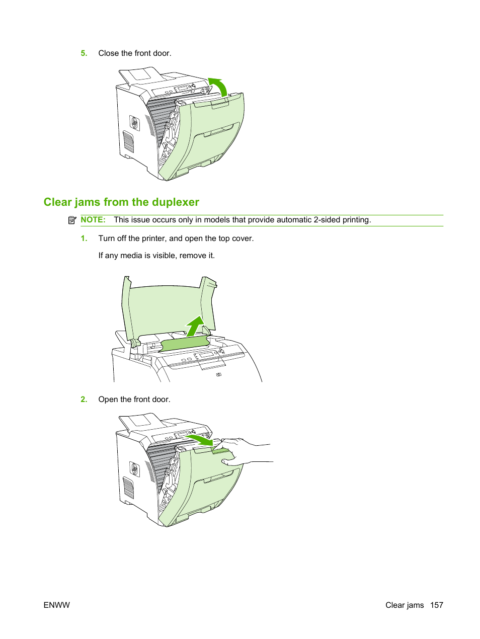 Clear jams from the duplexer | HP Color LaserJet CP3505 Printer series User Manual | Page 169 / 226