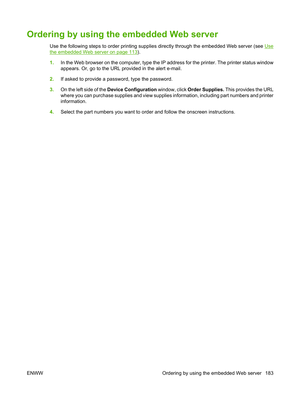 Ordering by using the embedded web server | HP Color LaserJet CP3505 Printer series User Manual | Page 195 / 226