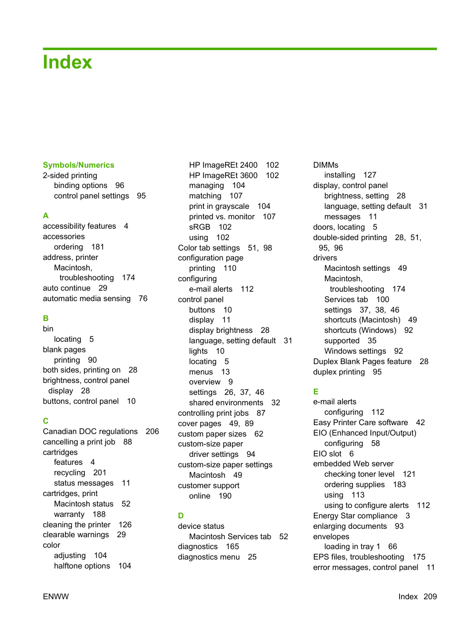 Index | HP Color LaserJet CP3505 Printer series User Manual | Page 221 / 226