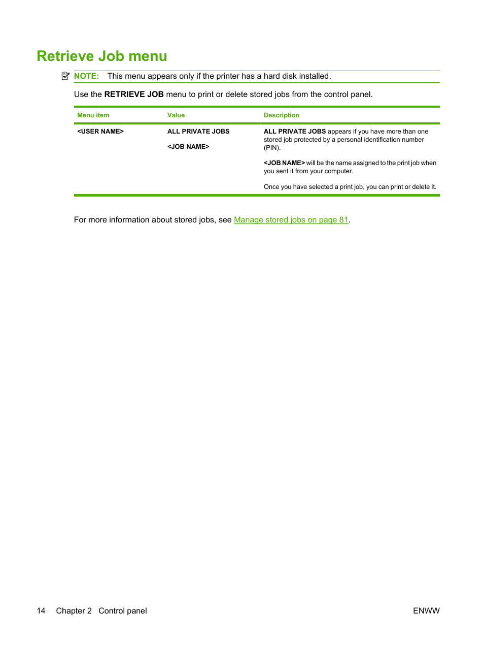 Retrieve job menu | HP Color LaserJet CP3505 Printer series User Manual | Page 26 / 226