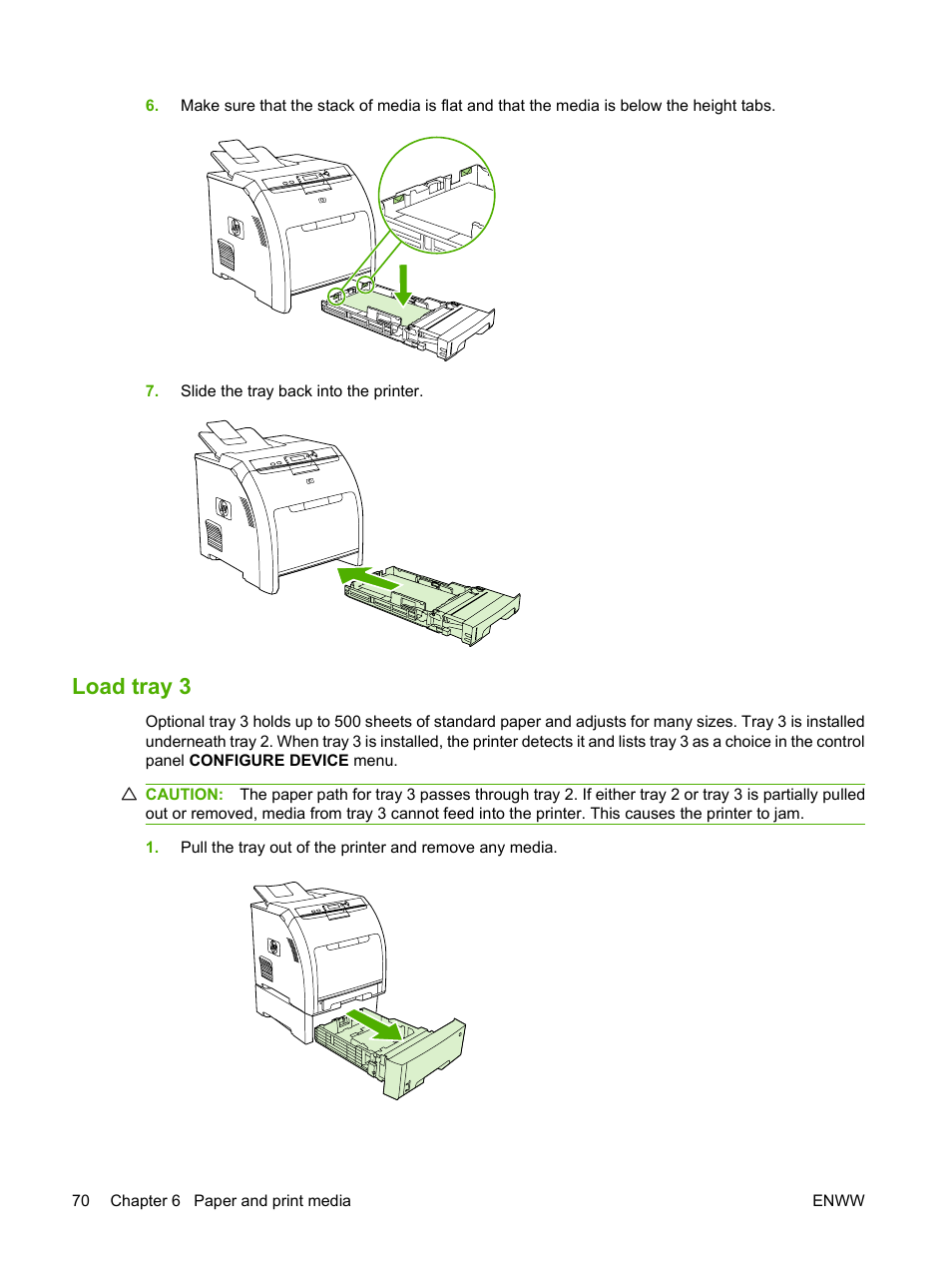 Load tray 3 | HP Color LaserJet CP3505 Printer series User Manual | Page 82 / 226