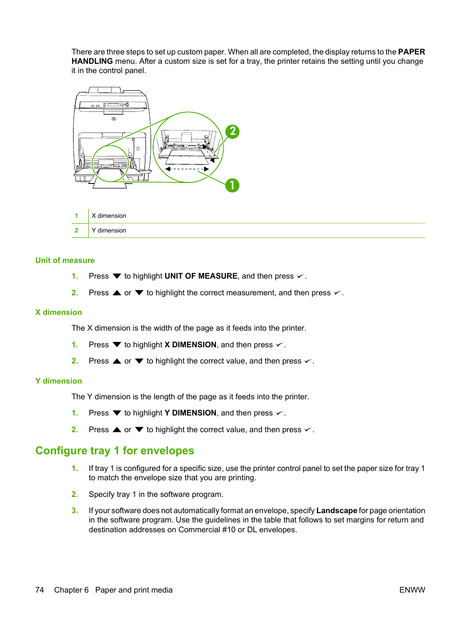 Configure tray 1 for envelopes | HP Color LaserJet CP3505 Printer series User Manual | Page 86 / 226