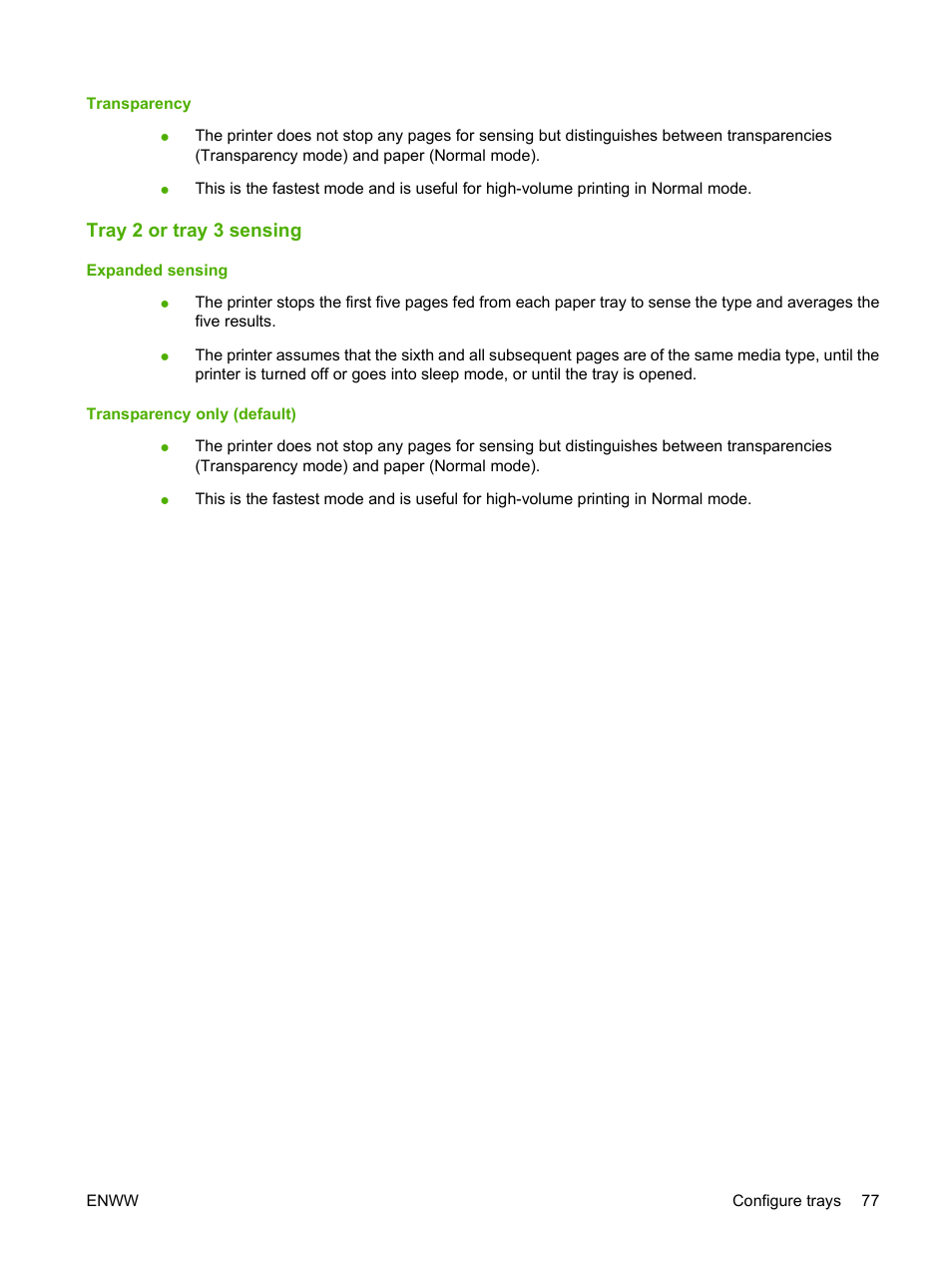Tray 2 or tray 3 sensing | HP Color LaserJet CP3505 Printer series User Manual | Page 89 / 226