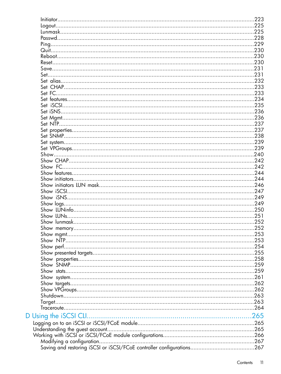 D using the iscsi cli | HP EVA P6000 Storage User Manual | Page 11 / 316