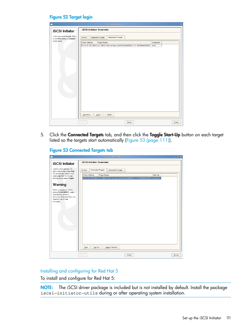 Installing and configuring for red hat 5 | HP EVA P6000 Storage User Manual | Page 111 / 316