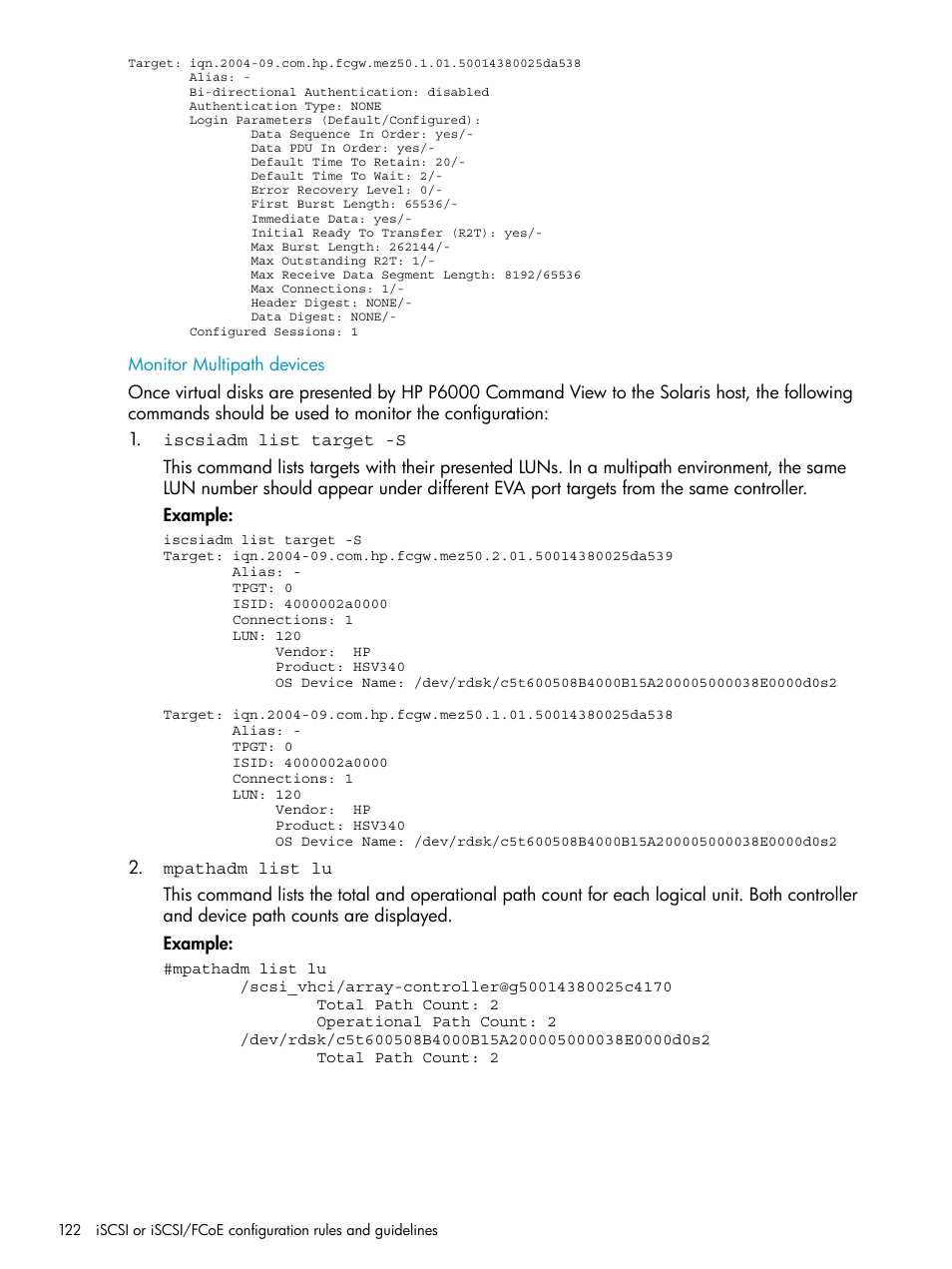 Monitor multipath devices | HP EVA P6000 Storage User Manual | Page 122 / 316
