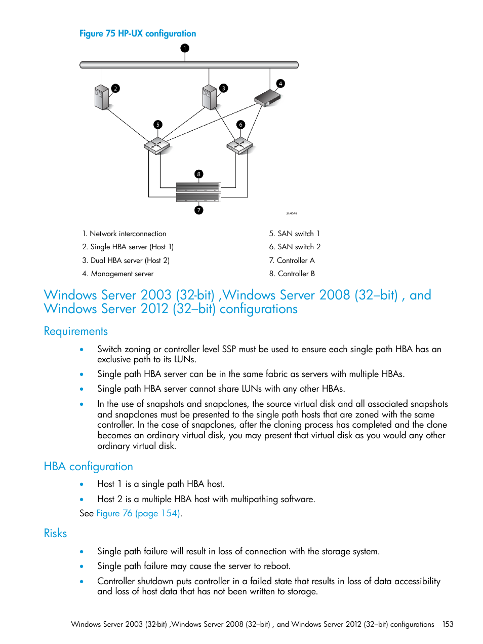 Requirements, Hba configuration, Risks | Requirements hba configuration risks | HP EVA P6000 Storage User Manual | Page 153 / 316