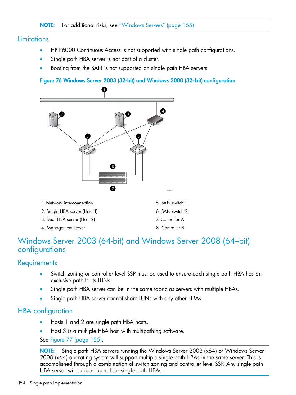 Limitations, Requirements, Hba configuration | Requirements hba configuration | HP EVA P6000 Storage User Manual | Page 154 / 316