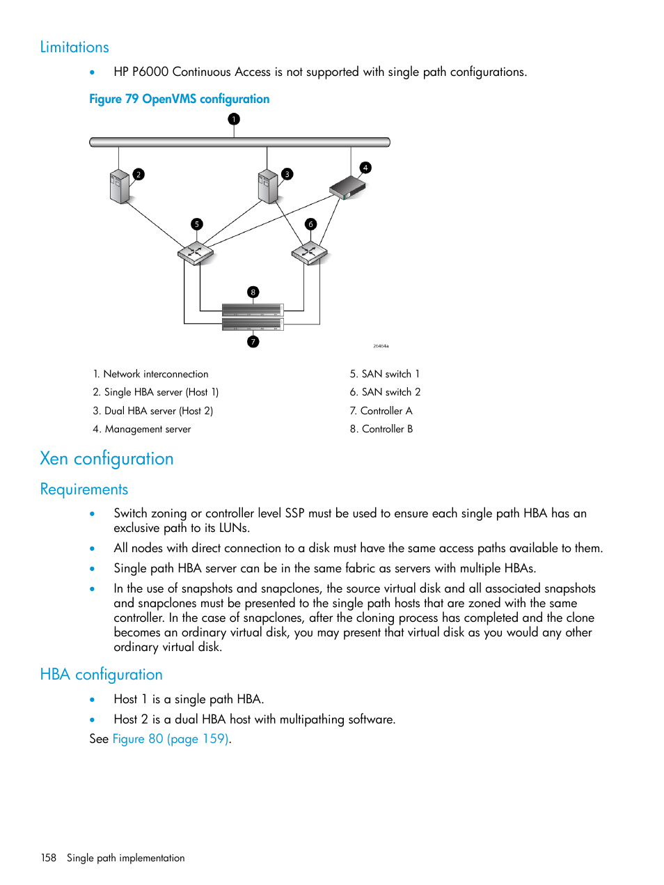 Limitations, Xen configuration, Requirements | Hba configuration, Requirements hba configuration | HP EVA P6000 Storage User Manual | Page 158 / 316