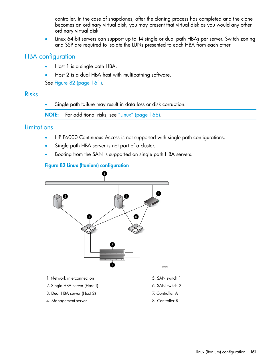 Hba configuration, Risks, Limitations | Hba configuration risks limitations | HP EVA P6000 Storage User Manual | Page 161 / 316