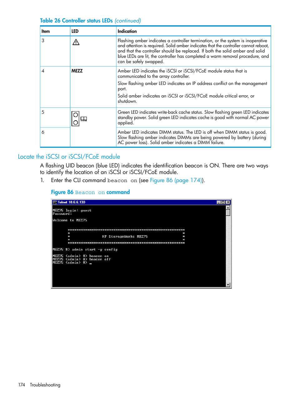 Locate the iscsi or iscsi/fcoe module | HP EVA P6000 Storage User Manual | Page 174 / 316