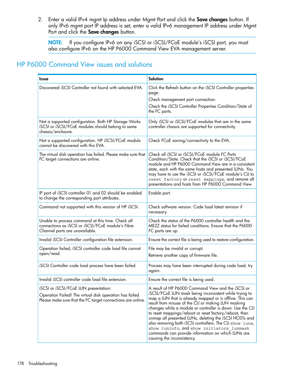 Hp p6000 command view issues and solutions | HP EVA P6000 Storage User Manual | Page 178 / 316