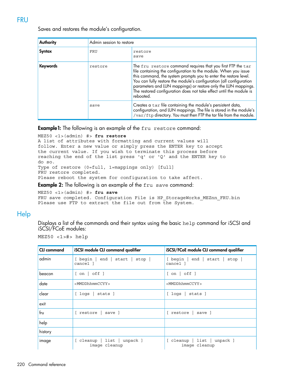 Help, Fru help | HP EVA P6000 Storage User Manual | Page 220 / 316