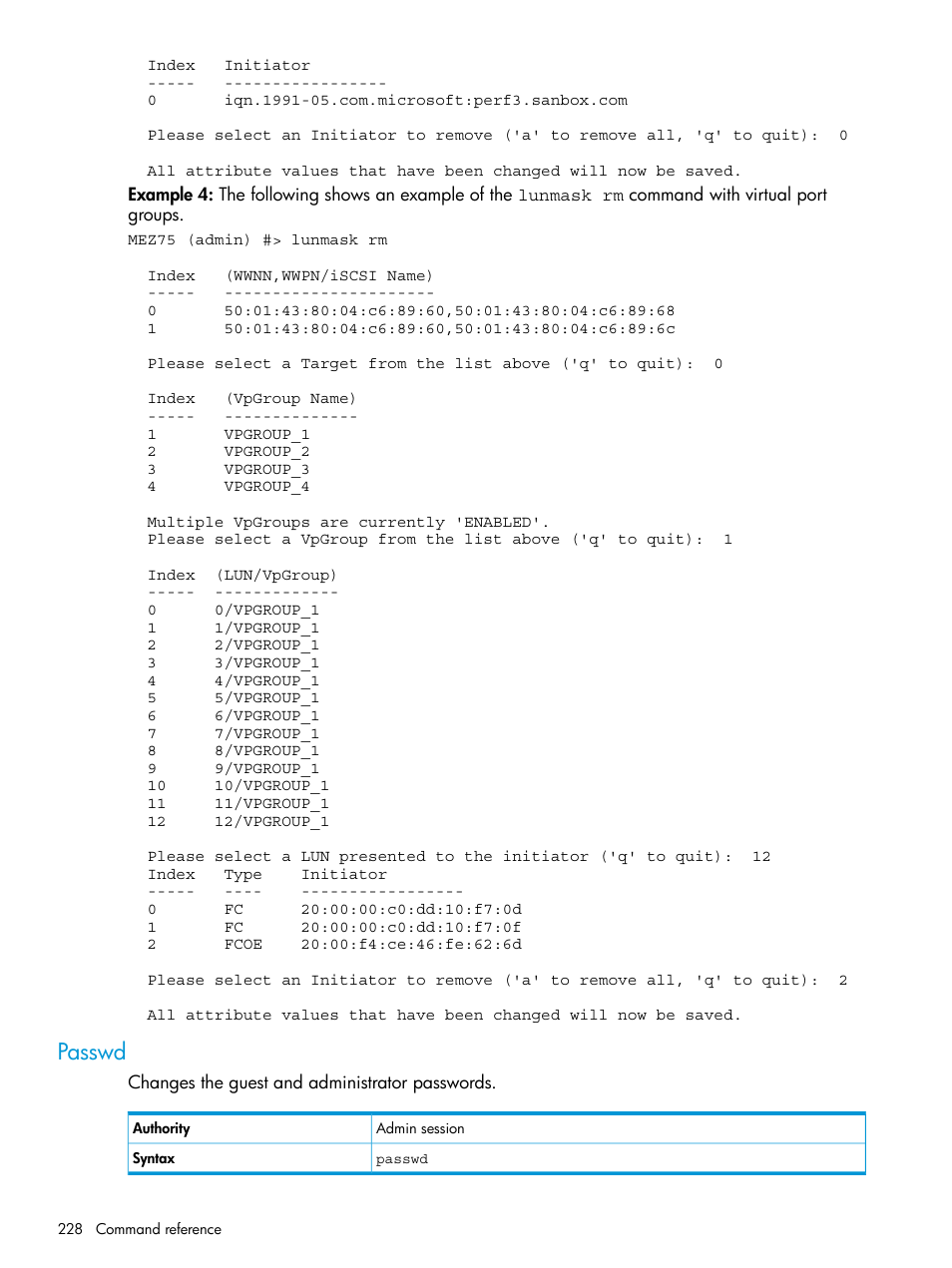 Passwd | HP EVA P6000 Storage User Manual | Page 228 / 316