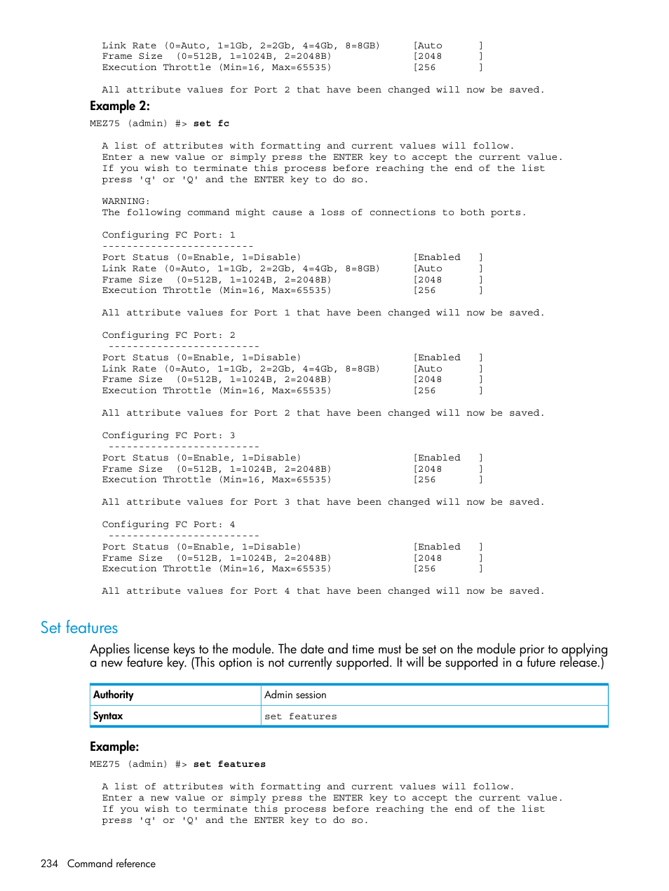 Set features | HP EVA P6000 Storage User Manual | Page 234 / 316