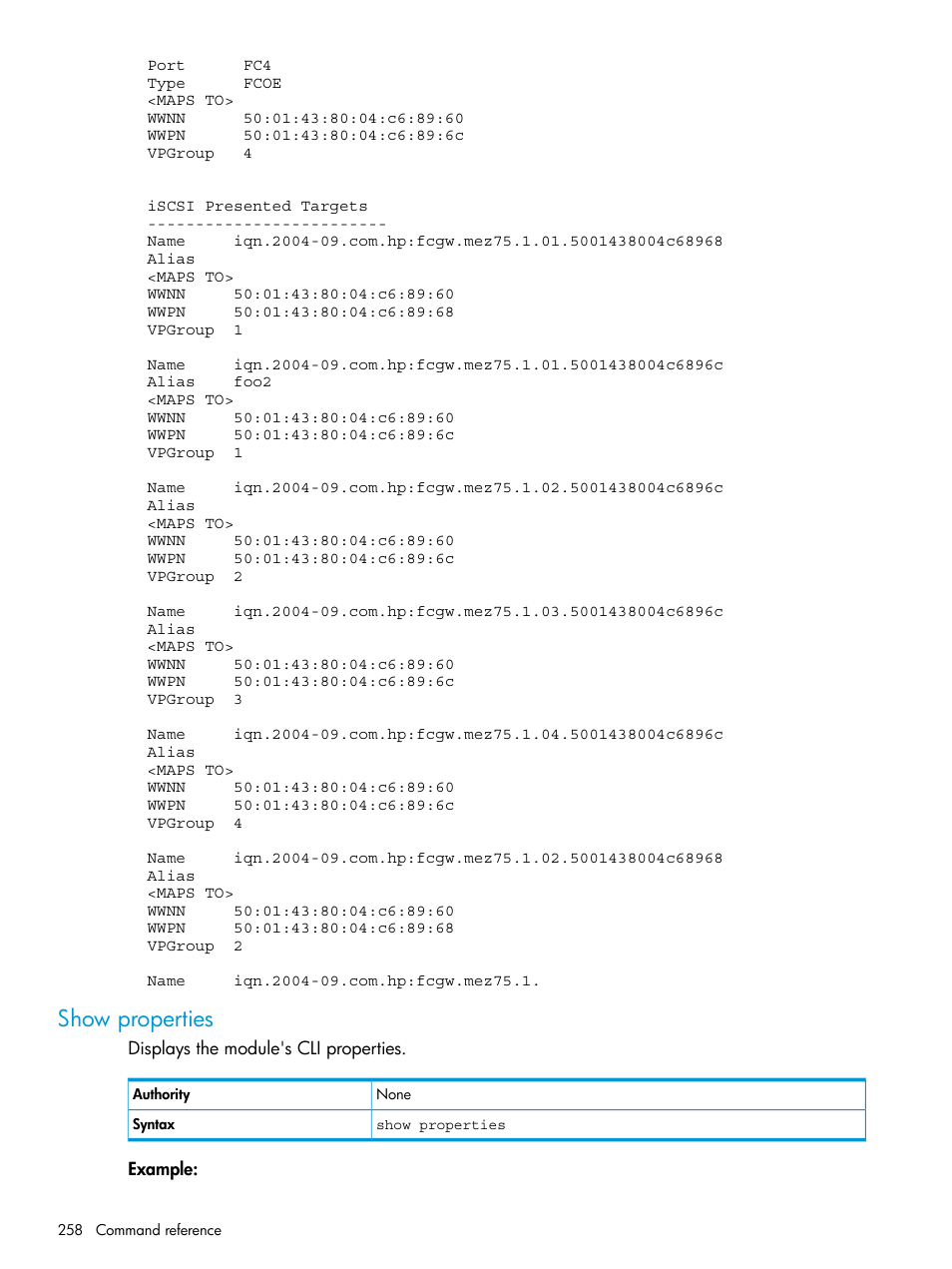 Show properties | HP EVA P6000 Storage User Manual | Page 258 / 316