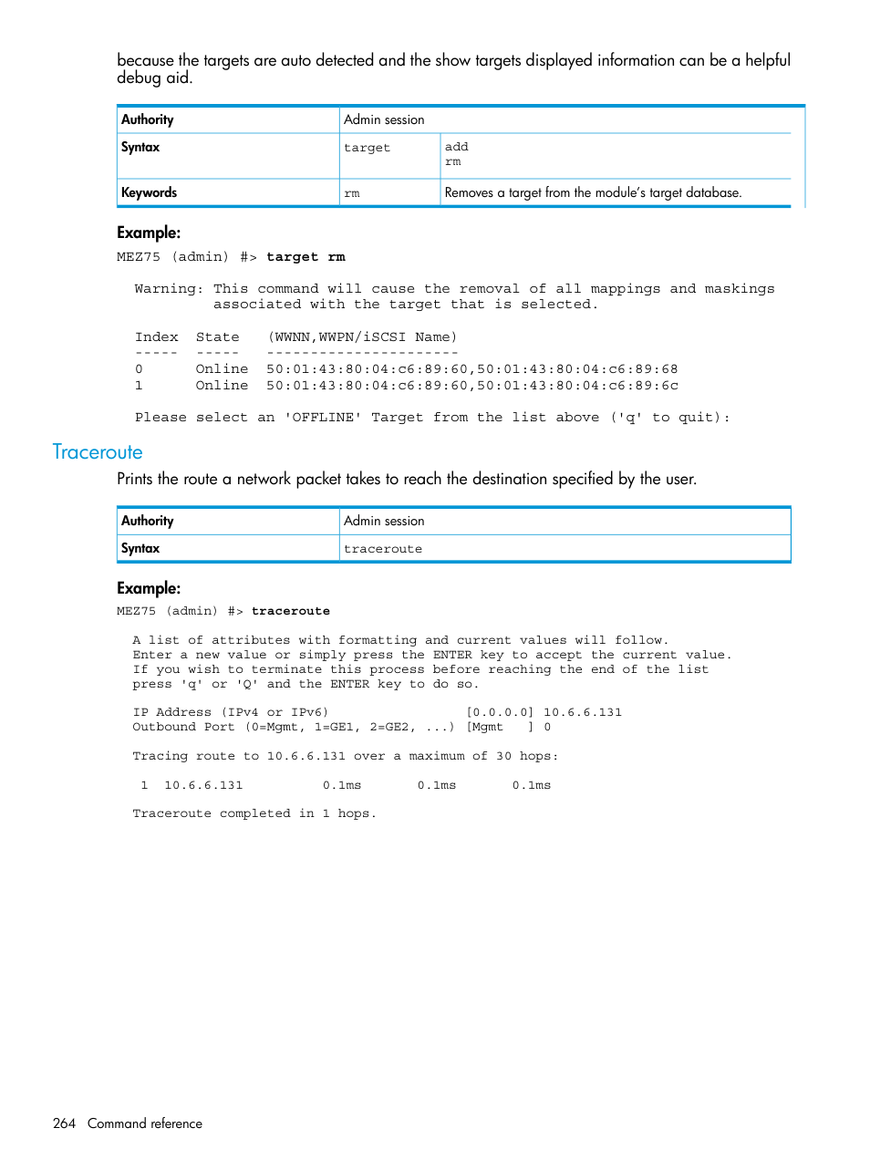 Traceroute | HP EVA P6000 Storage User Manual | Page 264 / 316
