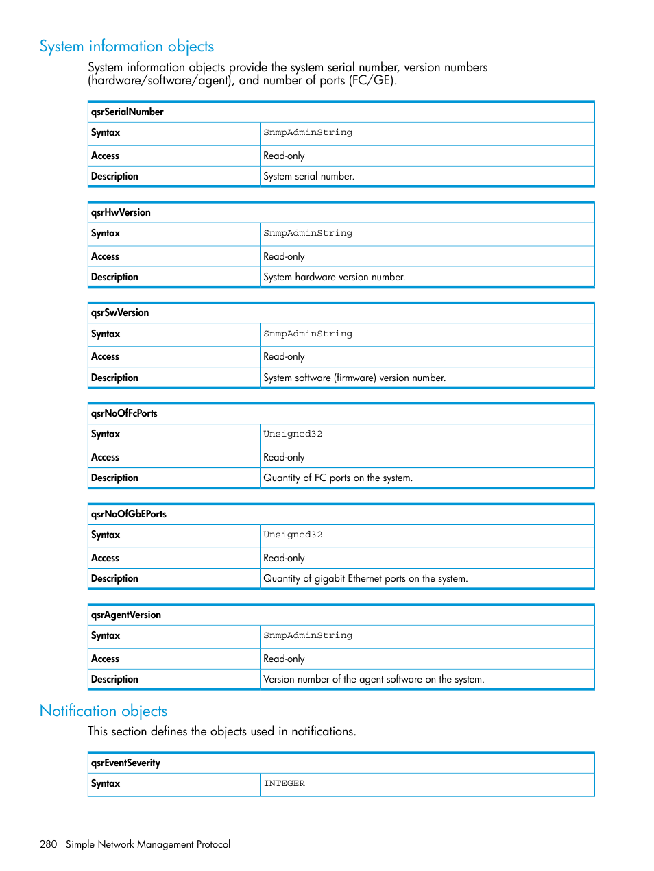 System information objects, Notification objects, System information objects notification objects | HP EVA P6000 Storage User Manual | Page 280 / 316
