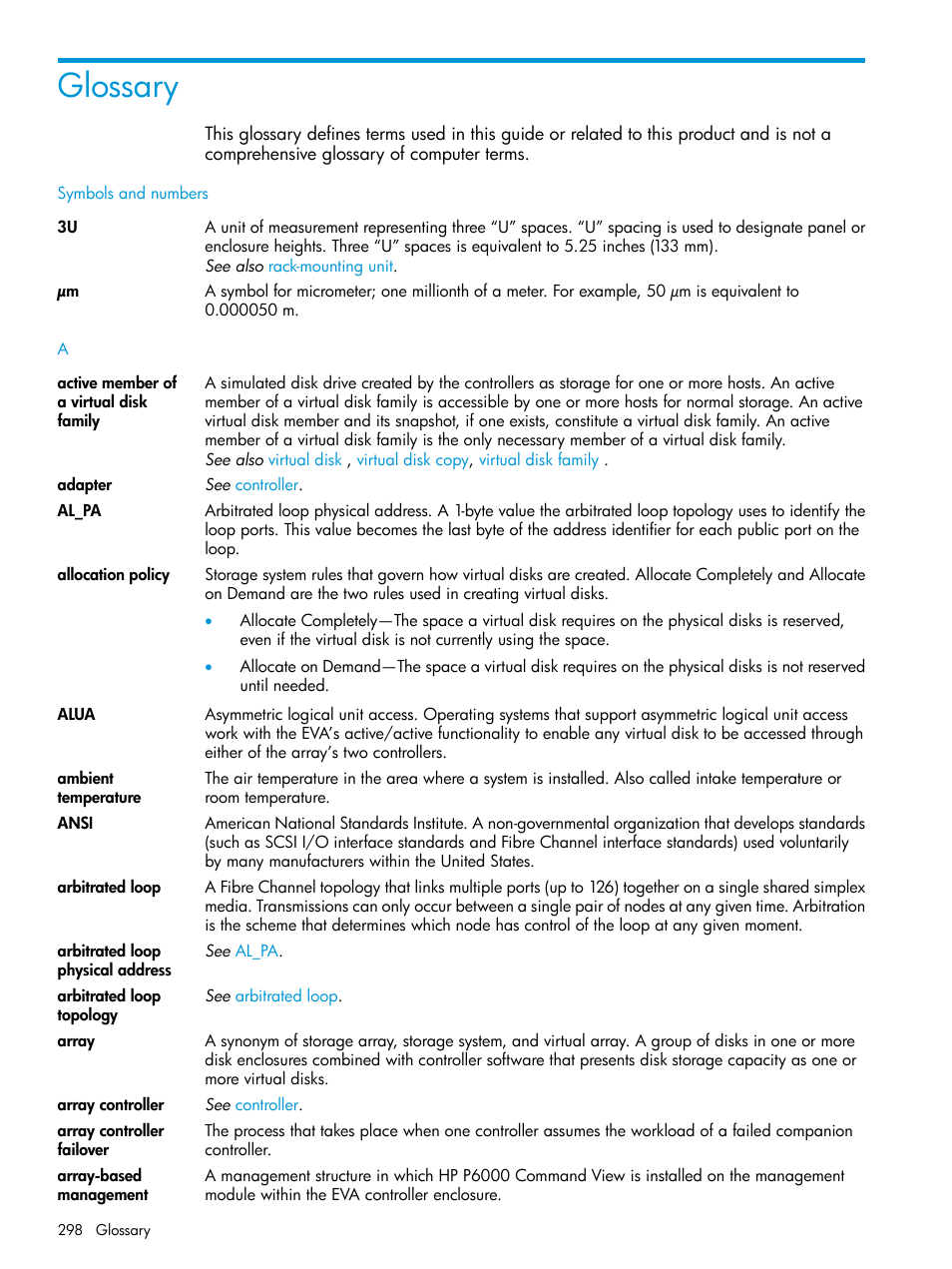 Glossary | HP EVA P6000 Storage User Manual | Page 298 / 316