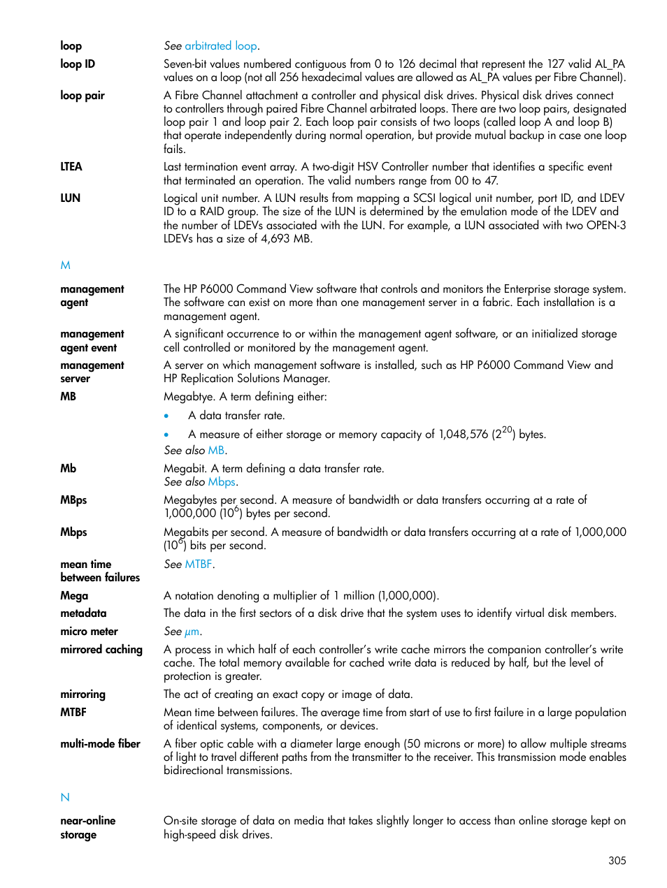 Mirrored caching, Ltea | HP EVA P6000 Storage User Manual | Page 305 / 316