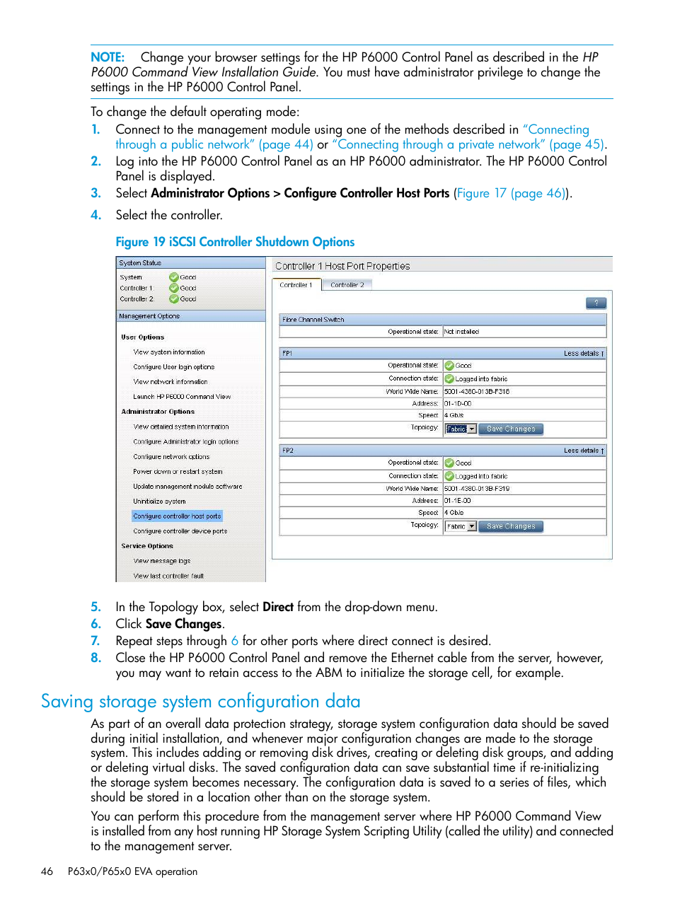 Saving storage system configuration data | HP EVA P6000 Storage User Manual | Page 46 / 316