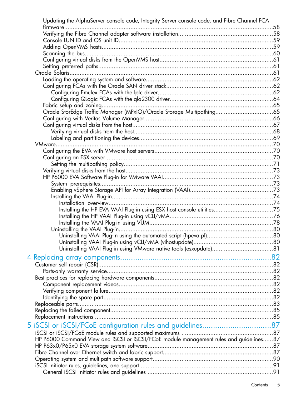 4 replacing array components | HP EVA P6000 Storage User Manual | Page 5 / 316