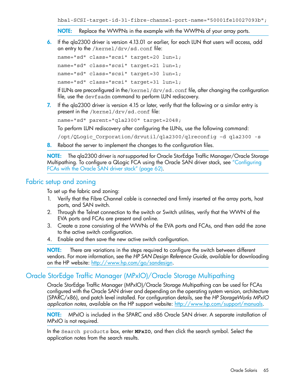 Fabric setup and zoning | HP EVA P6000 Storage User Manual | Page 65 / 316