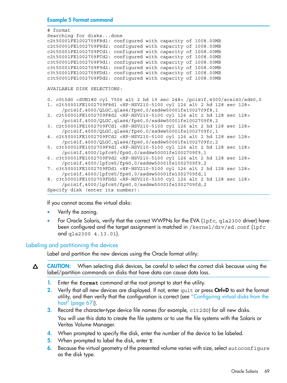 Labeling and partitioning the devices | HP EVA P6000 Storage User Manual | Page 69 / 316