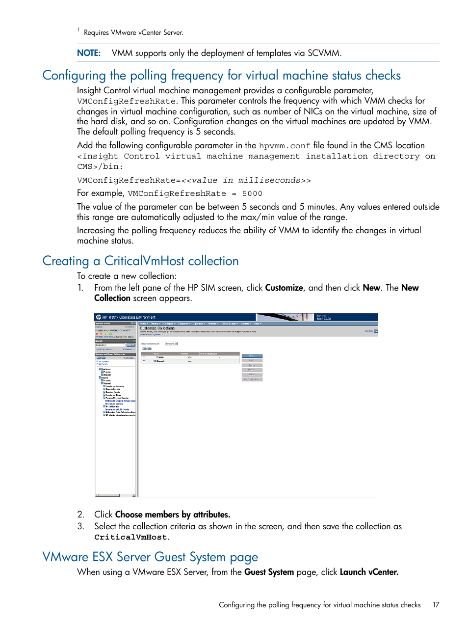 Creating a criticalvmhost collection, Vmware esx server guest system page | HP Insight Control Software for Linux User Manual | Page 17 / 52