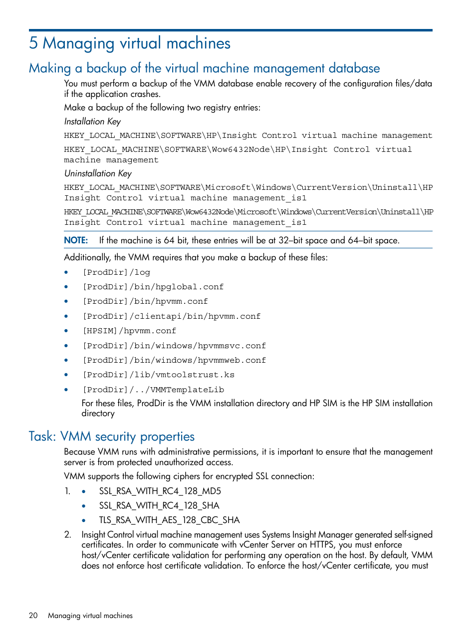5 managing virtual machines, Task: vmm security properties | HP Insight Control Software for Linux User Manual | Page 20 / 52