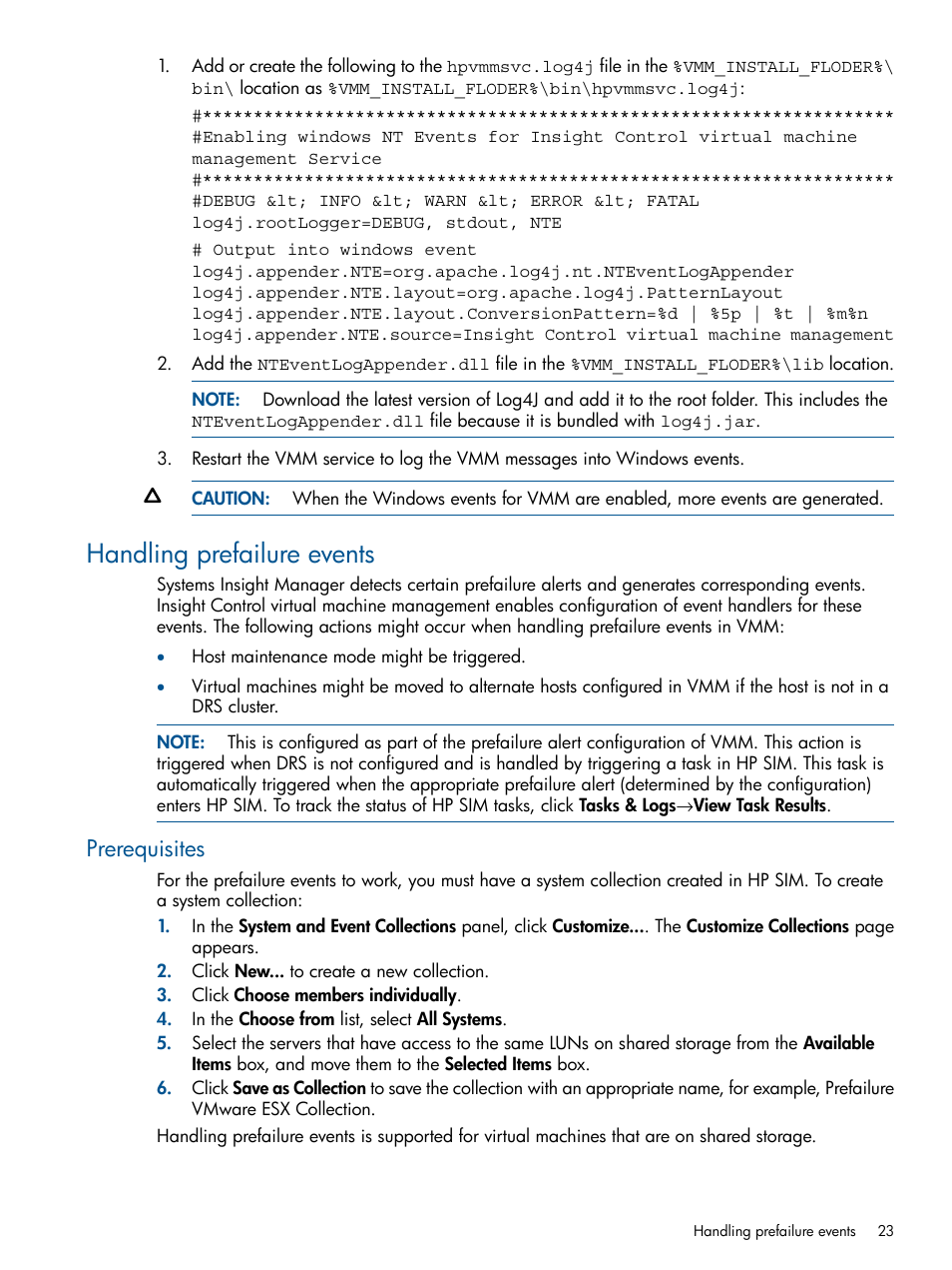 Handling prefailure events, Prerequisites | HP Insight Control Software for Linux User Manual | Page 23 / 52