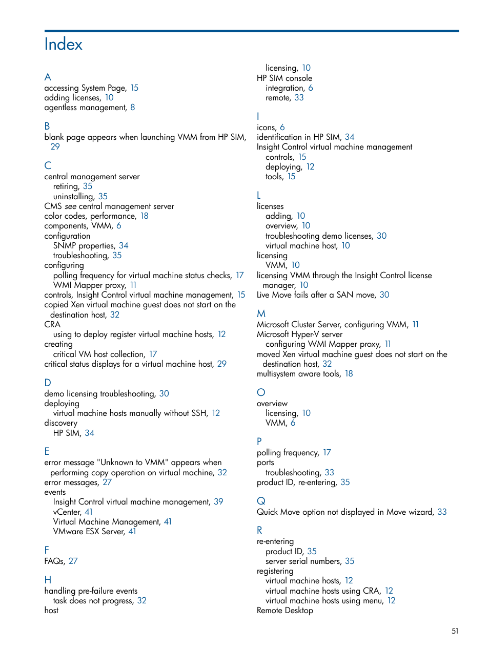 Index | HP Insight Control Software for Linux User Manual | Page 51 / 52