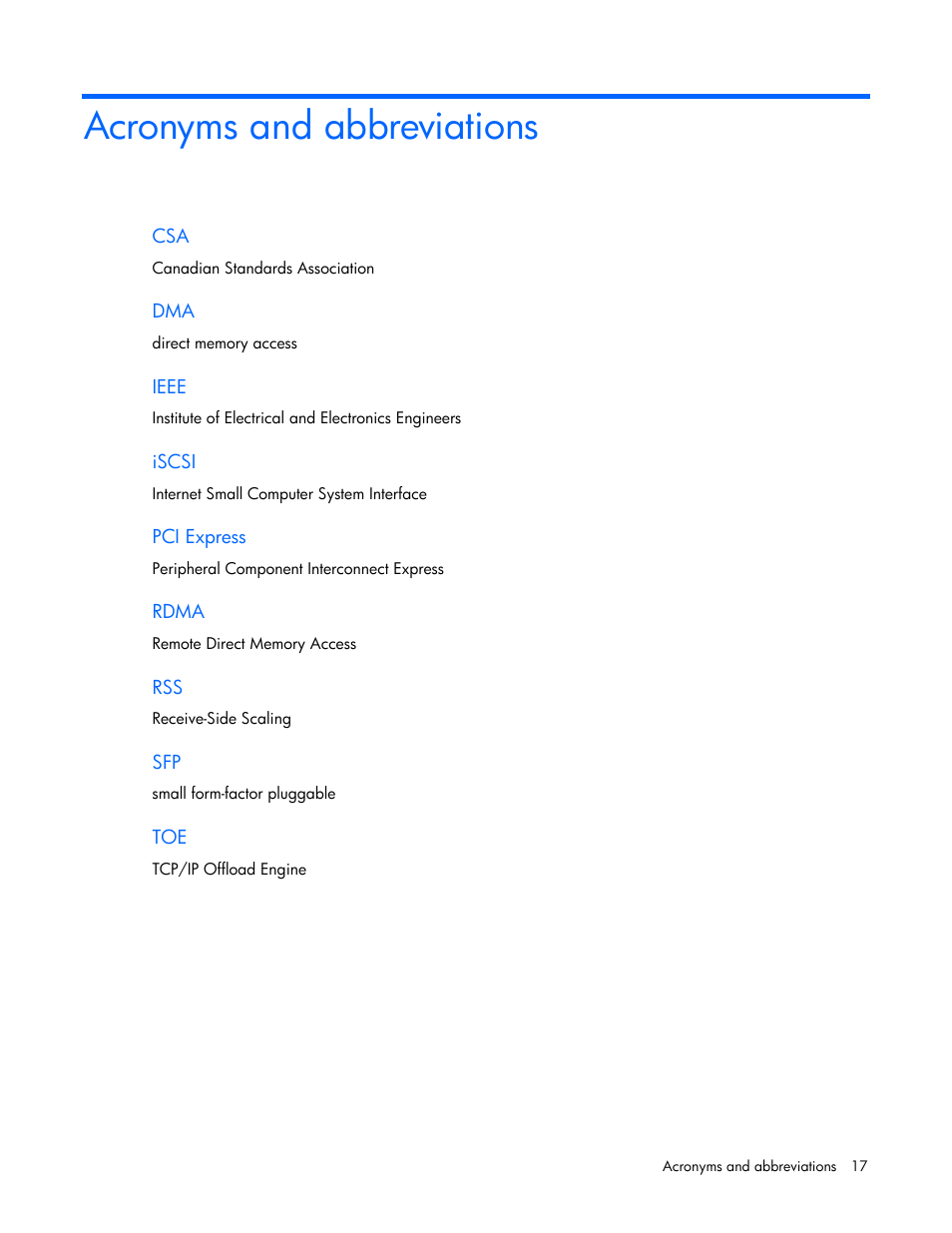 Acronyms and abbreviations | HP NC522SFP Dual Port 10GbE Gigabit Server Adapter User Manual | Page 17 / 18