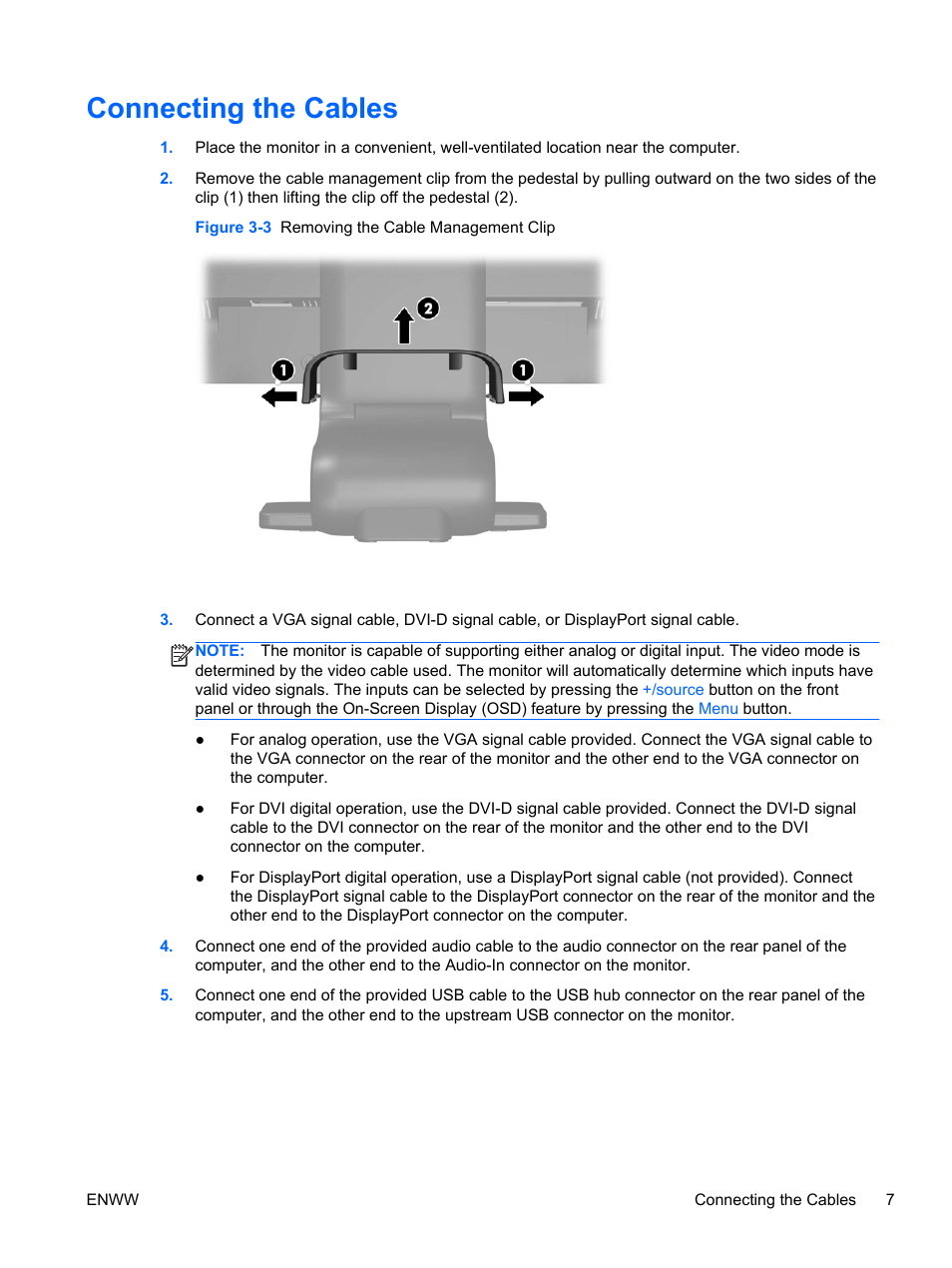 Connecting the cables | HP Compaq LA2206xc 21.5-inch Webcam LCD Monitor User Manual | Page 15 / 52