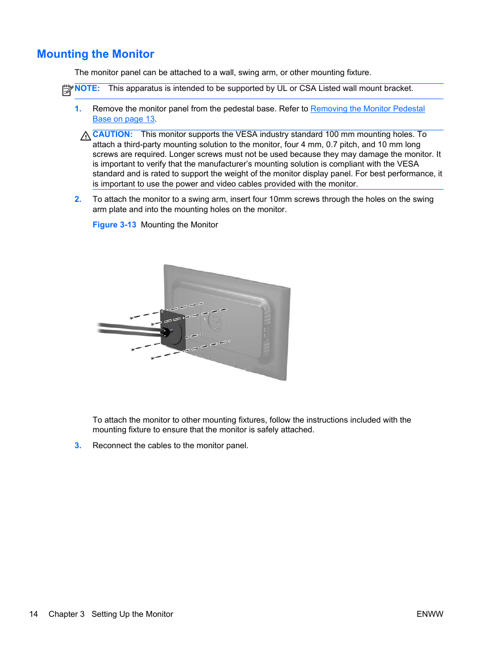 Mounting the monitor | HP Compaq LA2206xc 21.5-inch Webcam LCD Monitor User Manual | Page 22 / 52