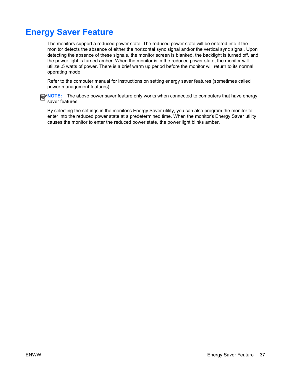 Energy saver feature | HP Compaq LA2206xc 21.5-inch Webcam LCD Monitor User Manual | Page 45 / 52