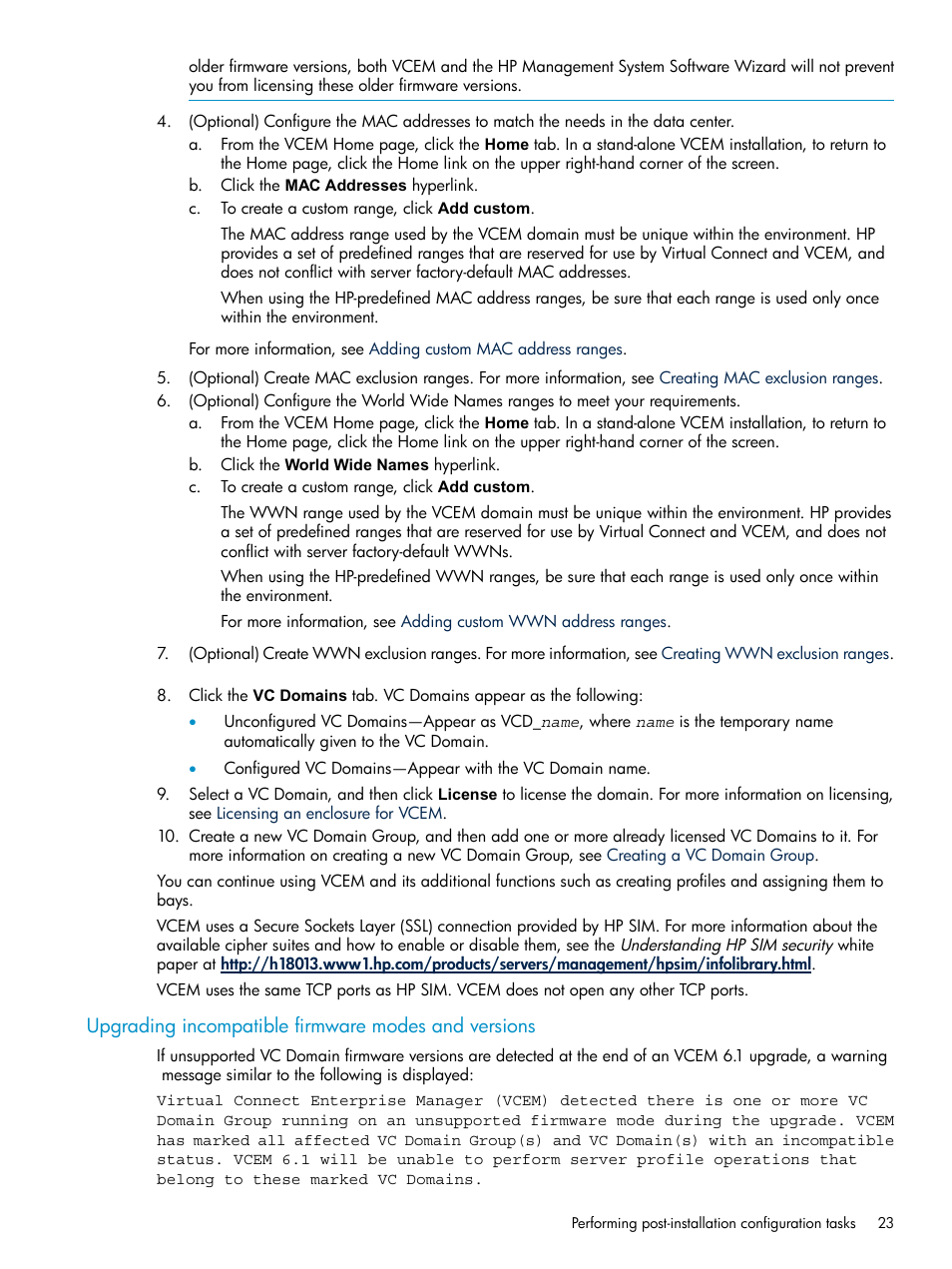 Upgrading incompatible firmware modes and versions | HP Virtual Connect Enterprise Manager Software User Manual | Page 23 / 117