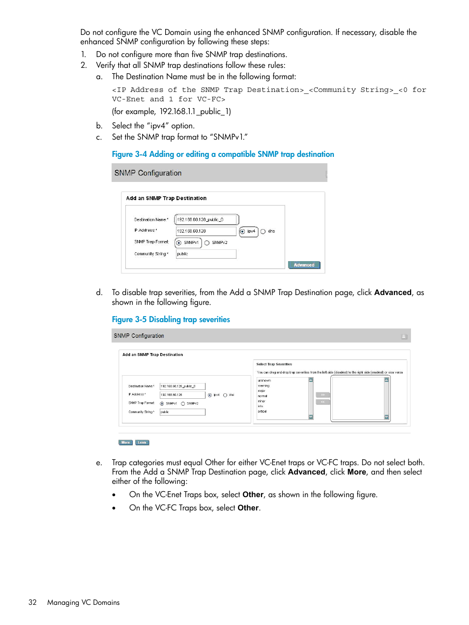 Disabling trap severities | HP Virtual Connect Enterprise Manager Software User Manual | Page 32 / 117