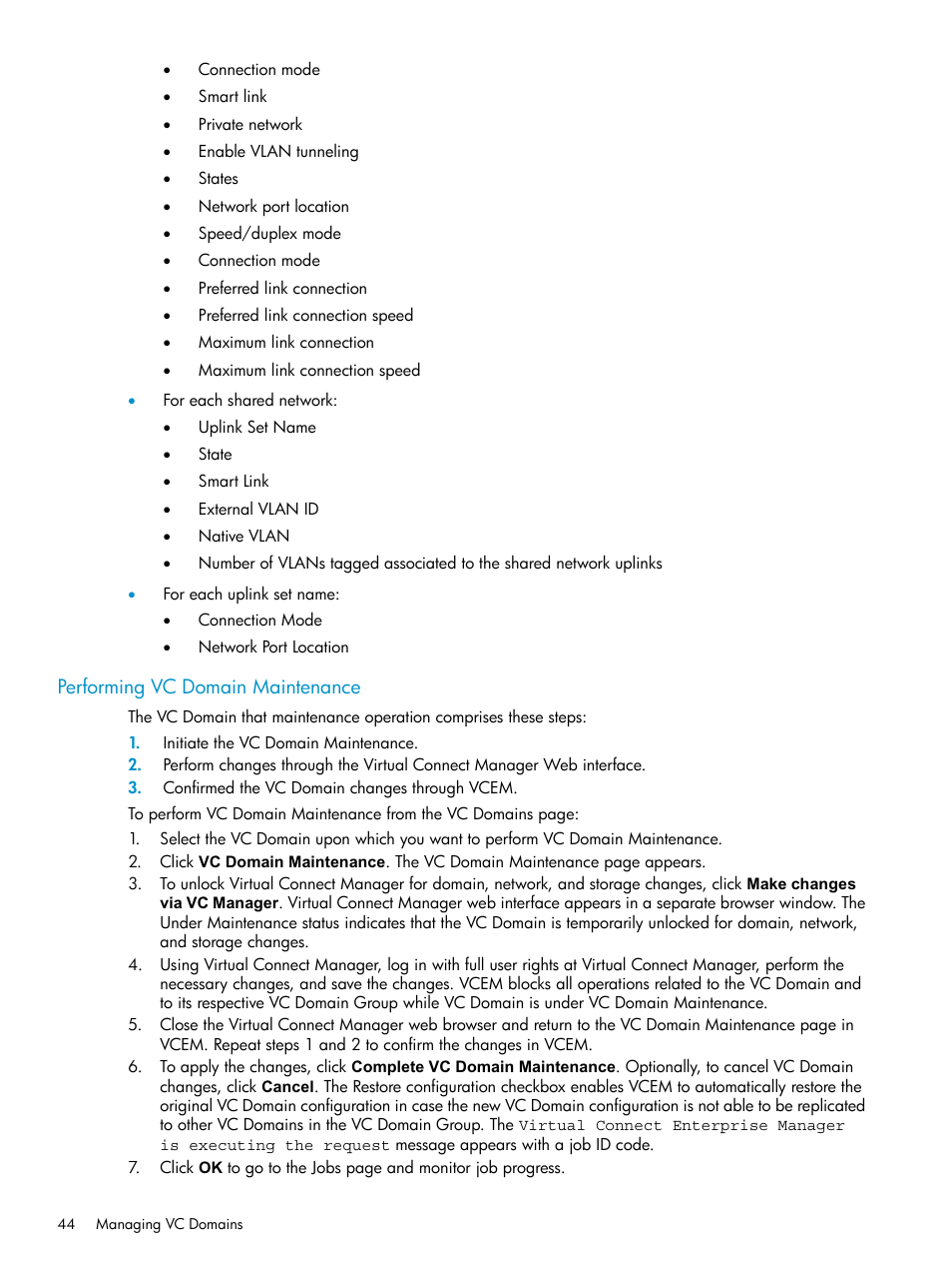 Performing vc domain maintenance | HP Virtual Connect Enterprise Manager Software User Manual | Page 44 / 117