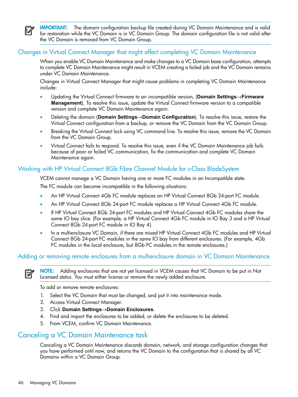 Canceling a vc domain maintenance task | HP Virtual Connect Enterprise Manager Software User Manual | Page 46 / 117