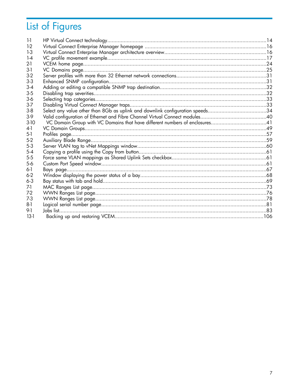 List of figures | HP Virtual Connect Enterprise Manager Software User Manual | Page 7 / 117