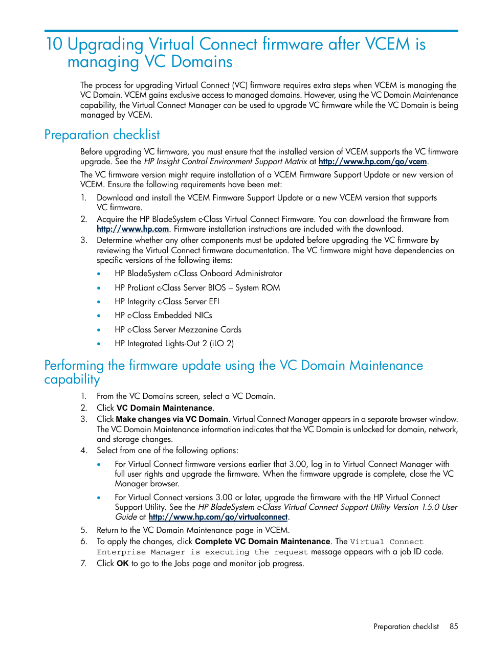 Preparation checklist | HP Virtual Connect Enterprise Manager Software User Manual | Page 85 / 117