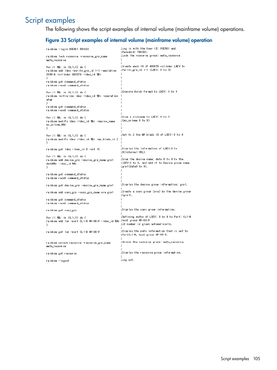 Script examples | HP XP P9500 Storage User Manual | Page 105 / 254