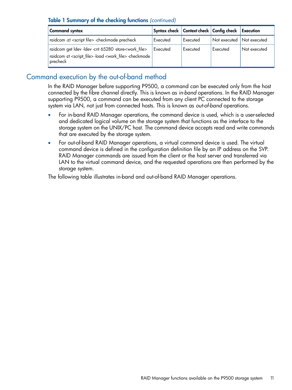 Command execution by the out-of-band method | HP XP P9500 Storage User Manual | Page 11 / 254