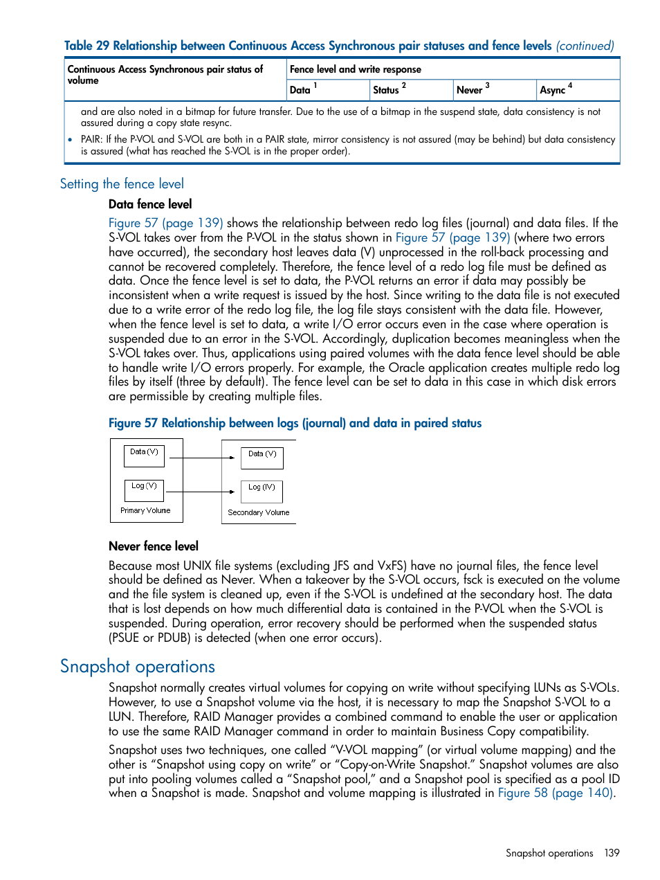 Setting the fence level, Snapshot operations | HP XP P9500 Storage User Manual | Page 139 / 254