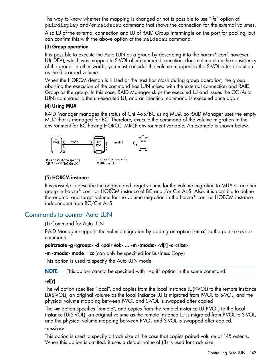 Commands to control auto lun | HP XP P9500 Storage User Manual | Page 143 / 254