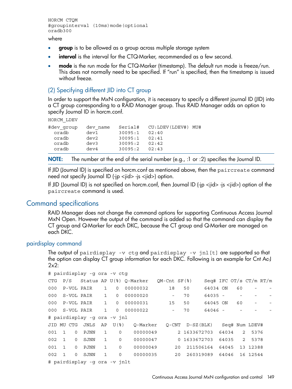 Command specifications, Pairdisplay command | HP XP P9500 Storage User Manual | Page 149 / 254