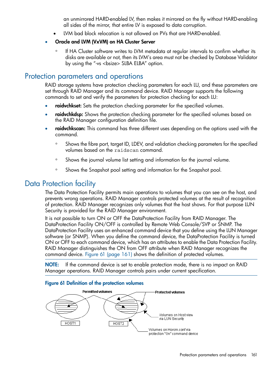 Protection parameters and operations, Data protection facility | HP XP P9500 Storage User Manual | Page 161 / 254