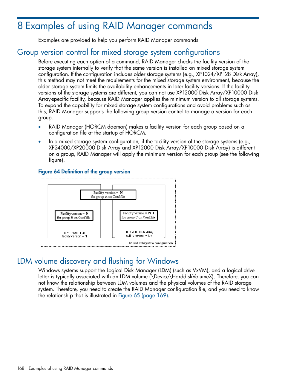 8 examples of using raid manager commands, Ldm volume discovery and flushing for windows | HP XP P9500 Storage User Manual | Page 168 / 254